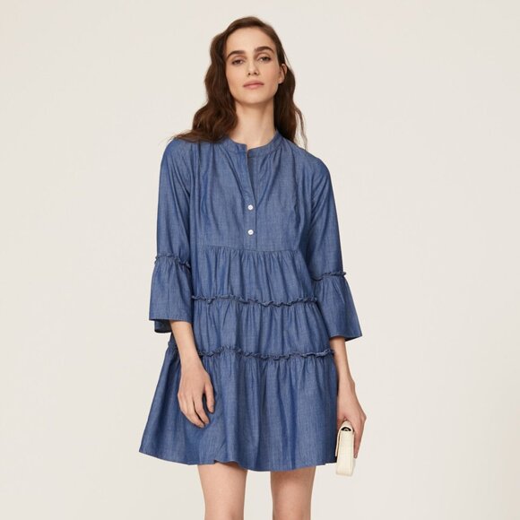 Chambray Quarter Sleeve Dress - Picture 1 of 5